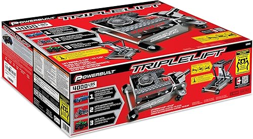 Miniatura 6 de Powerbuilt 2 Ton Triple Lift Floor Jack, Lifts Cars, Trucks, Motorcycles, ATV's, Transmissions, Tie-Down Loops, Locking Safety Bar - 620422E, Silver