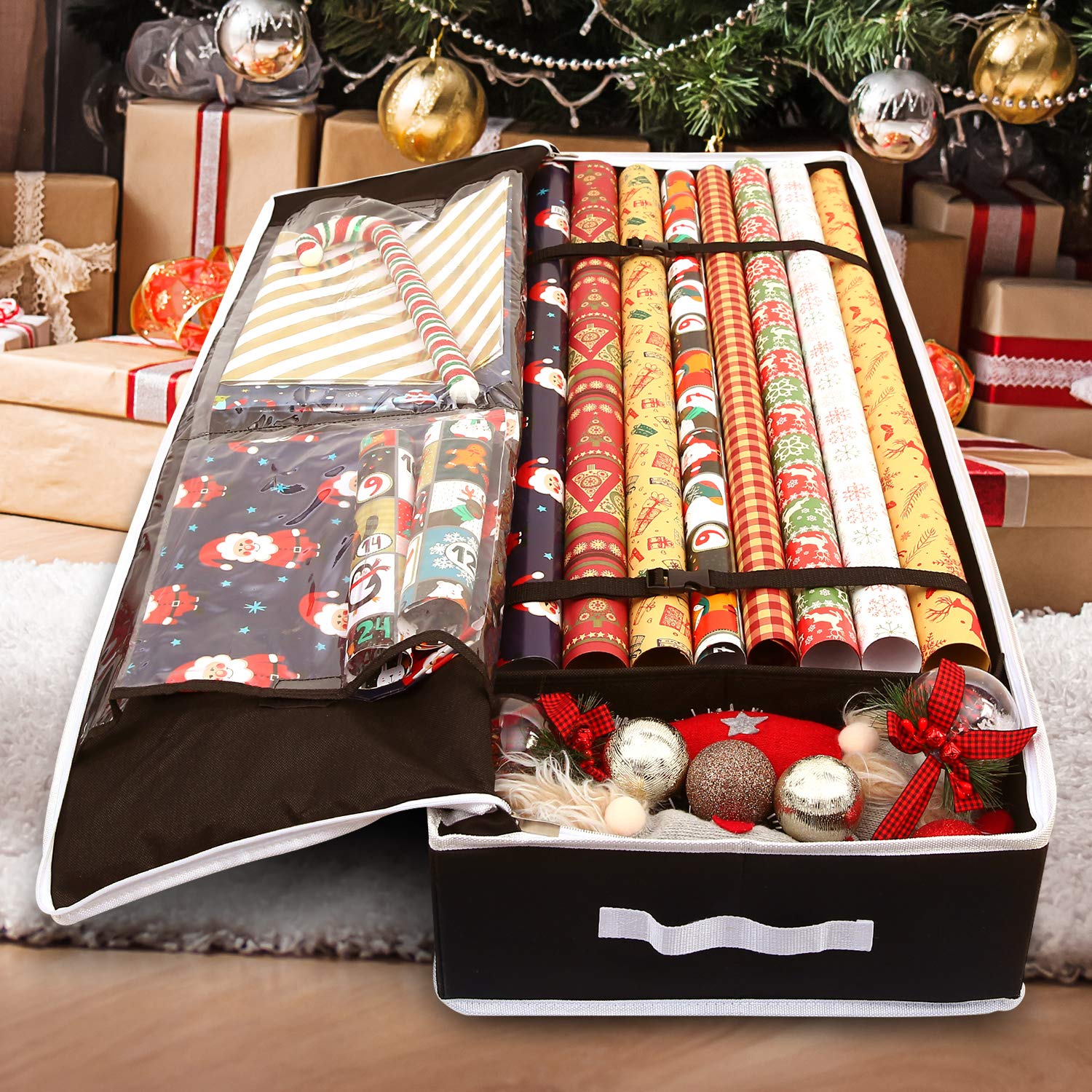 Contenitori di stoccaggio per carta da pacchi Ohuhu, organizer per carta da regalo, tessuto Oxford 600D antistrappo e impermeabile, 103 cm/40,5'' adatto a 18-24 rotoli (Nero)