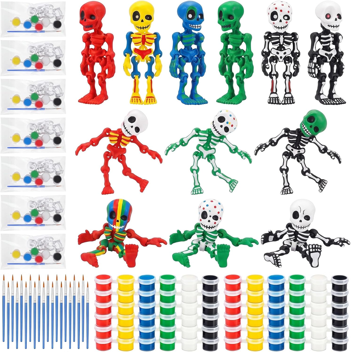 Honoson 28 Set 3D Printed Skeleton Figurines Painting Kit with Brush Paints