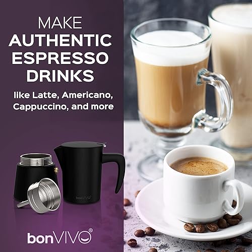 Miniatura 6 de bonVIVO Intenca - Cafetera de espresso para estufa lujosa cafetera italiana de acero inoxidable para acampar o uso doméstico hace 6 tazas de café de