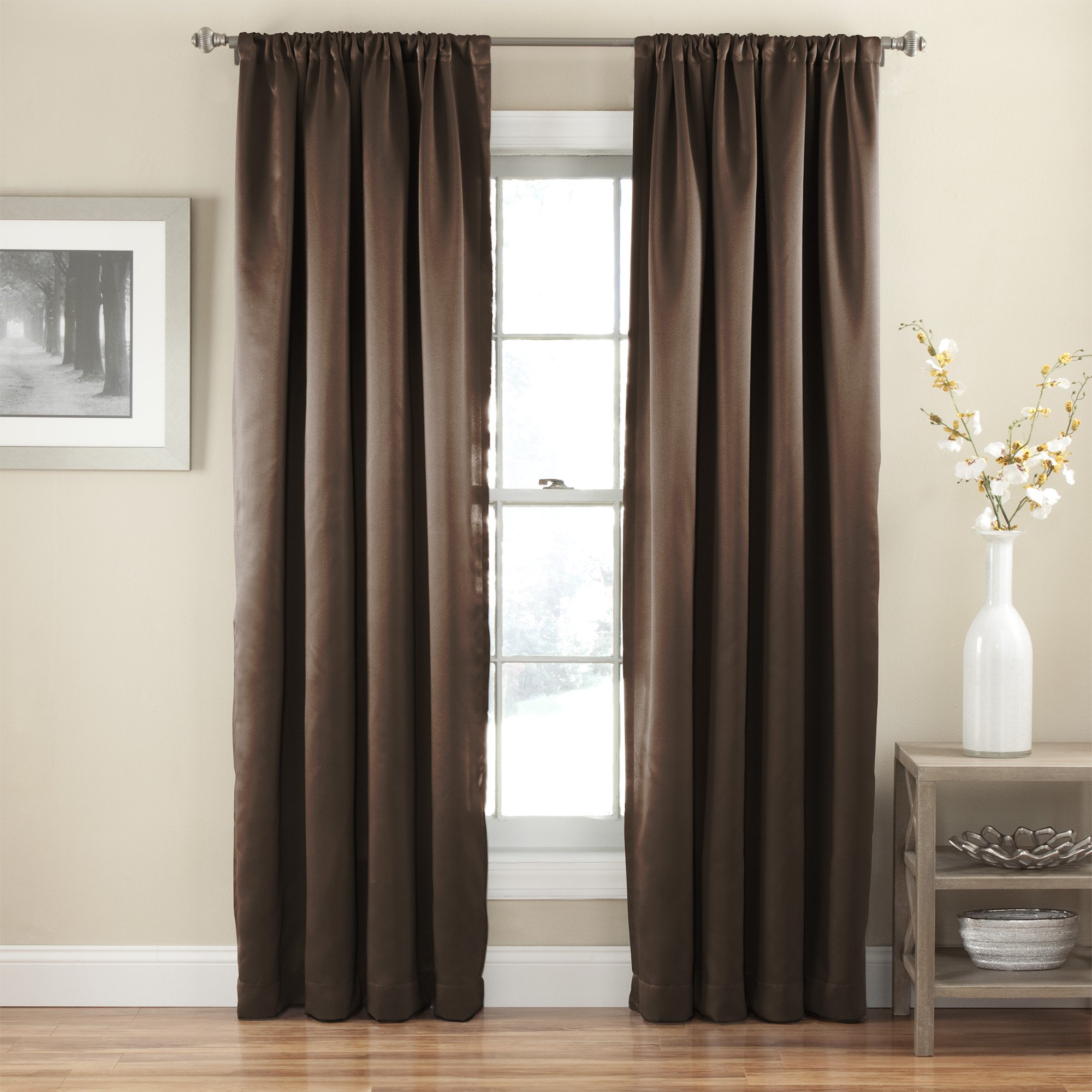 Eclipse Tricia Modern Room Darkening Thermal Rod Pocket Window Curtain for Bedroom (1 Panel), 52 in x 63 in, Espresso