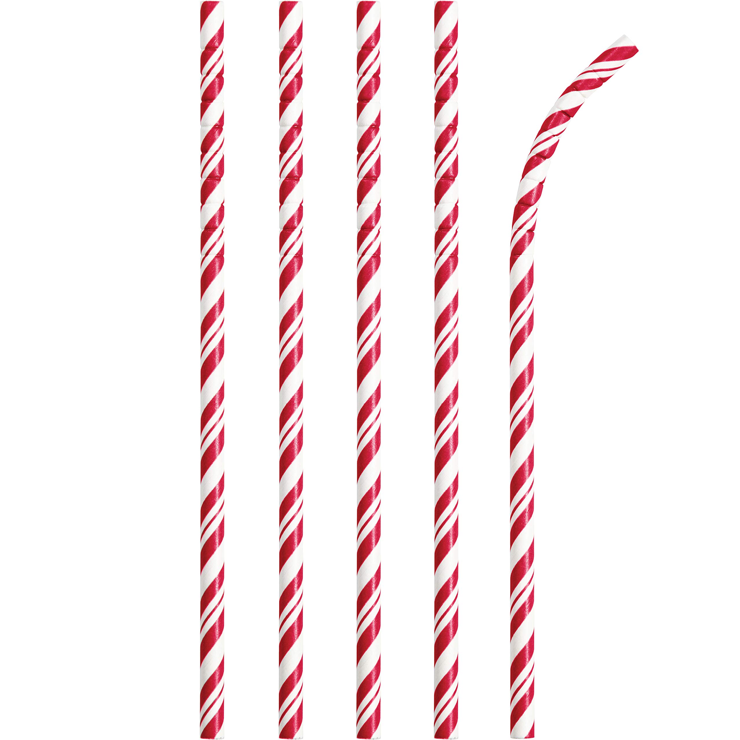Creative Converting Classic Striped Eco-Flex Bendable Paper Straws-24 Pcs, Red/White, One-Size (051151)