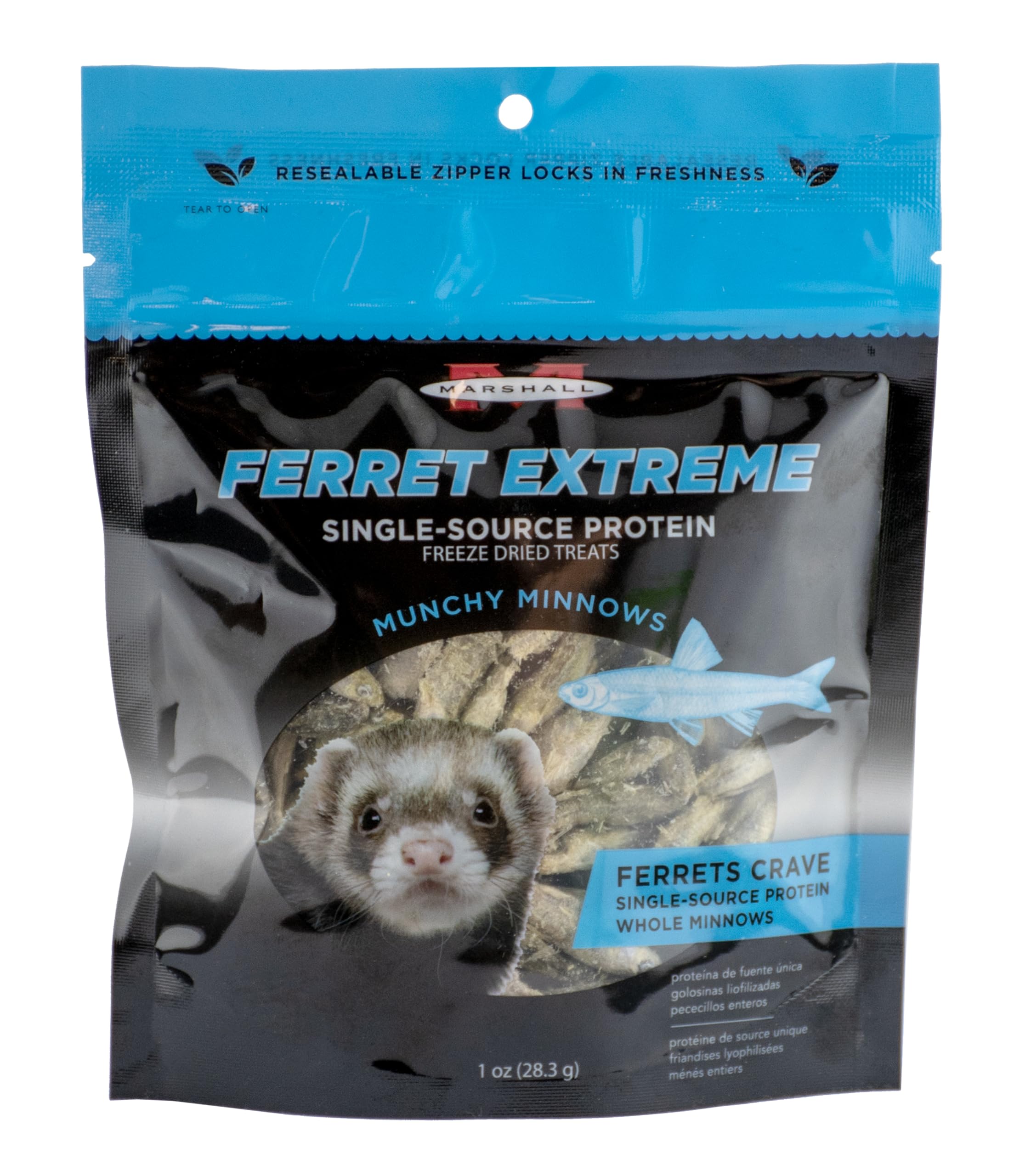 Marshall Pet Products Ferret Extreme Munchy Minnows, Freeze Dried Treats for Ferrets Single Ingredient Protein Source, 1 oz