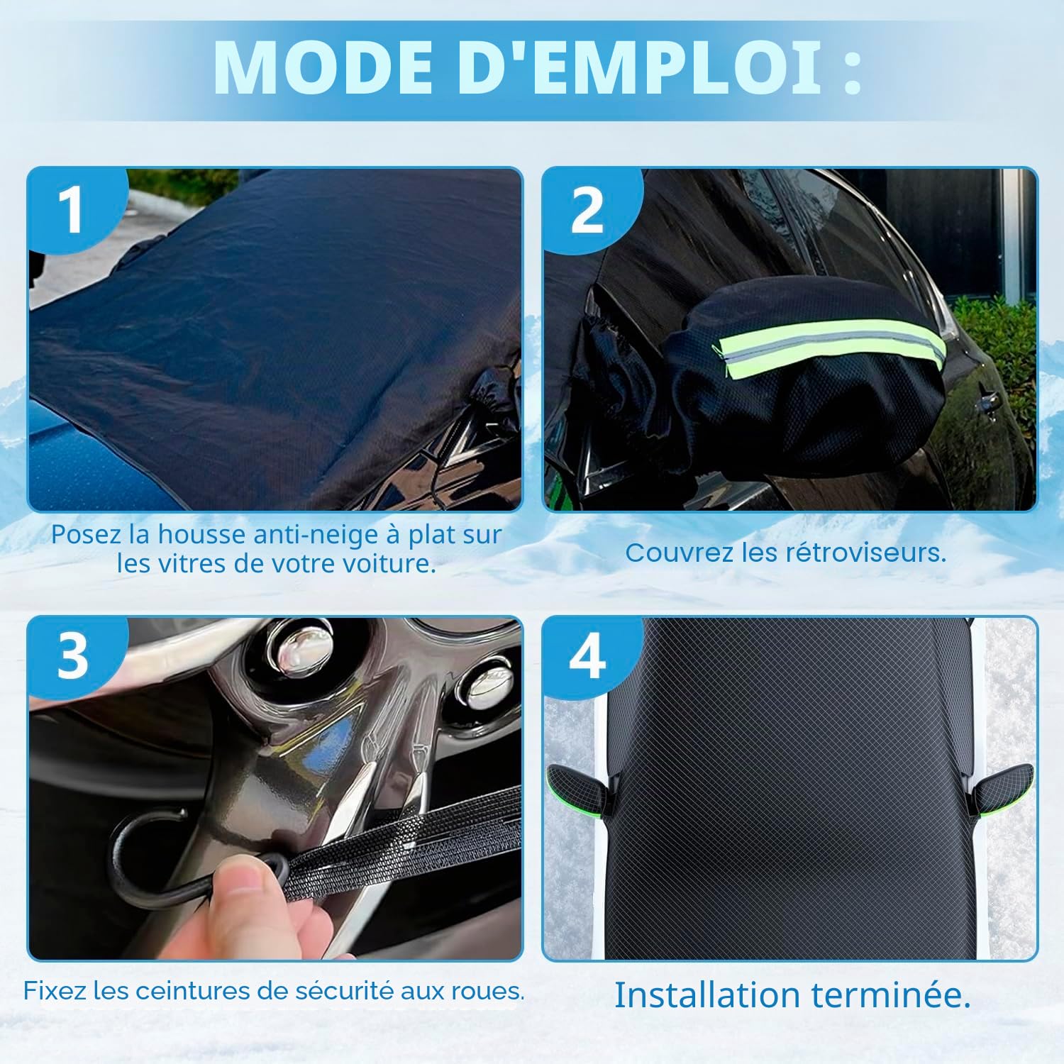 Couverture de Pare-Brise d'Hiver avec 2 Couvertures de Rétroviseurs pour Neige, Gel, Soleil, Protection Universelle pour Voiture, Camionnette, SUV