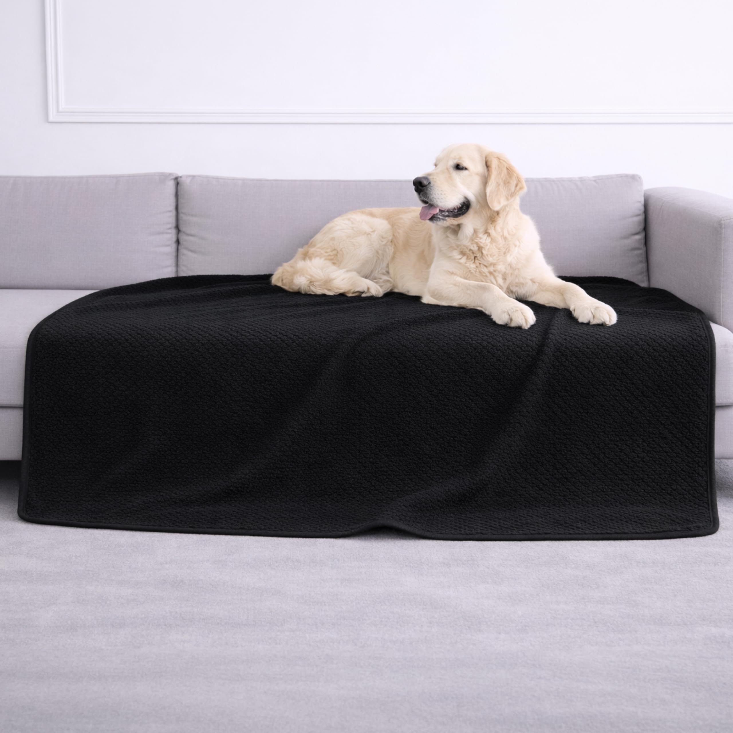 Dreamzie Coperta Impermeabile 127x152cm - Cerata Letto Matrimoniale Reversibile e Lavabile in Lavatrice in Pile Sherpa per Letto o Divano - Copridivano impermeabile per animali - Nero