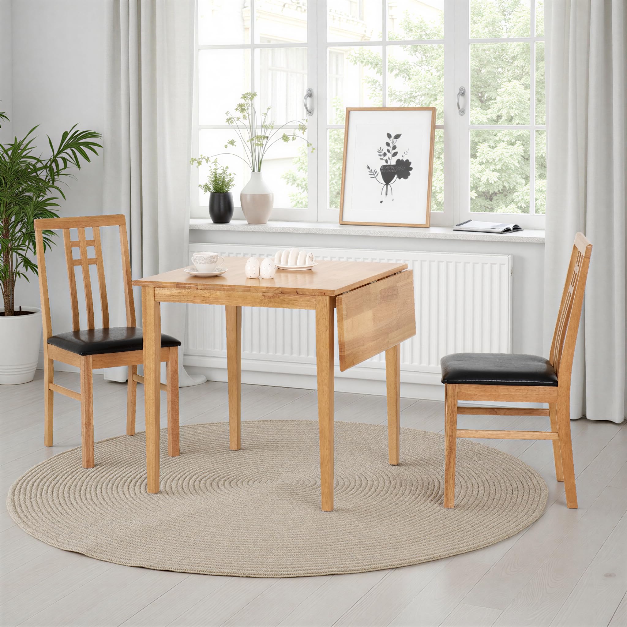 Vienna Drop Leaf Dining Table & 2 Chairs Oak Effect Small Space Kitchen Set