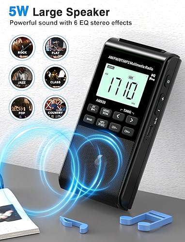 Miniatura 6 de Radio AM FM Bluetooth con batería recargable de 1200 mAh, transistor portátil de bolsillo con la mejor recepción, altavoz grande de 5 W, pantalla