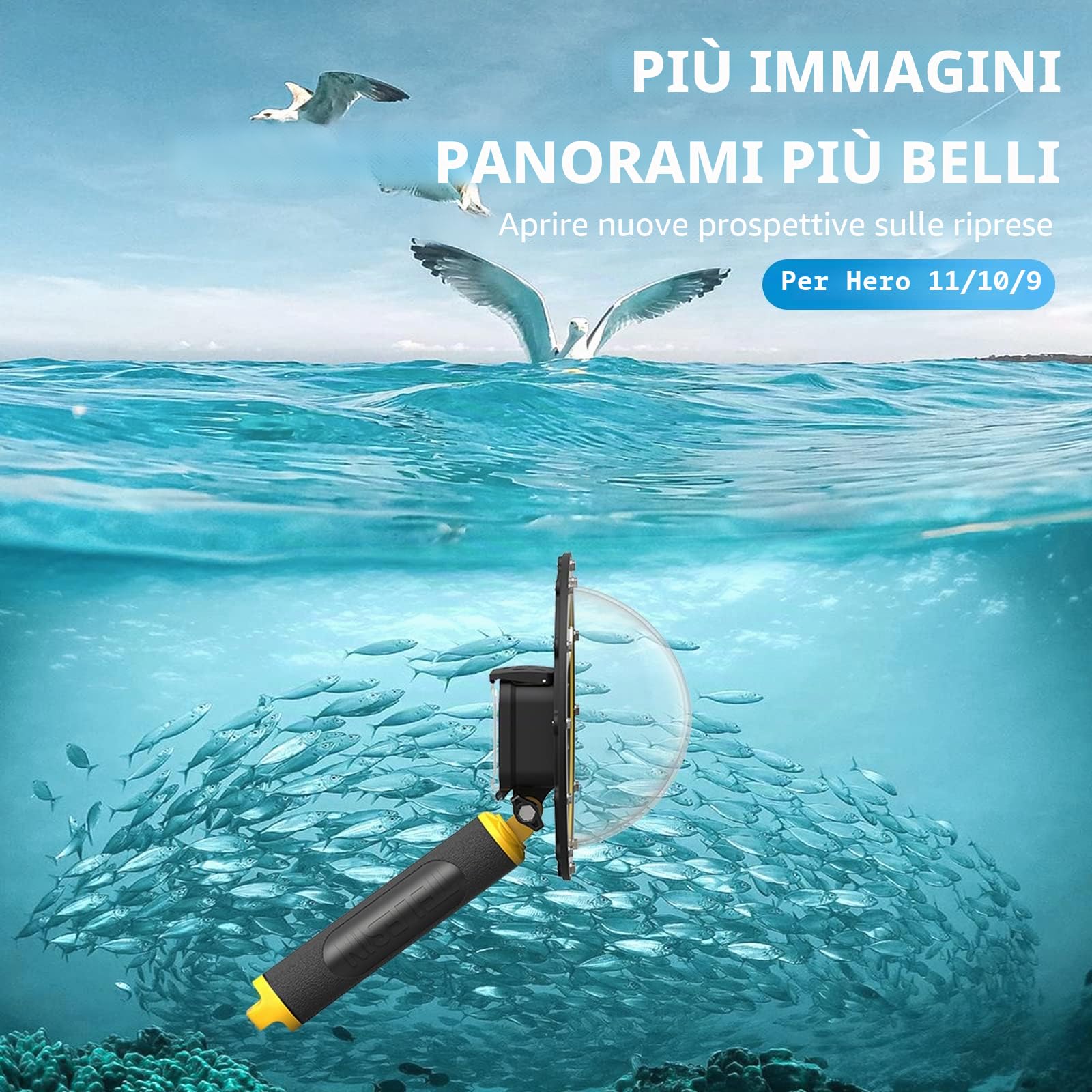 TELESIN Dome Port per GoPro Hero 12 Hero 11/10/9, 6 pollici, protezione impermeabile, custodia a mano galleggiante Grip Trigger, copertura trasparente subacquea Fotografia (per Hero 12/11/10/9)