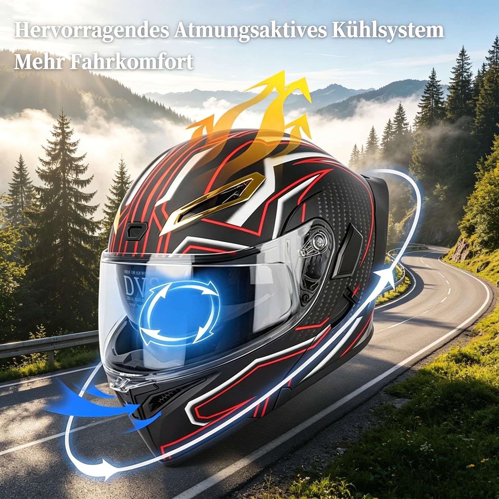 Kask Motocyklowy Szczękowy Premium, Kask Modułowy Aerodynamiczny z Podwójną Szybką, ECE 22.06, Style Racing do Turystyki