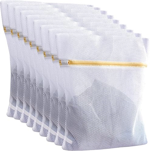 10 bolsas de lavandería de malla para lavado, bolsas de lavandería duraderas de doble capa de malla de panal para ropa delicada, 12 x 16 pulgadas