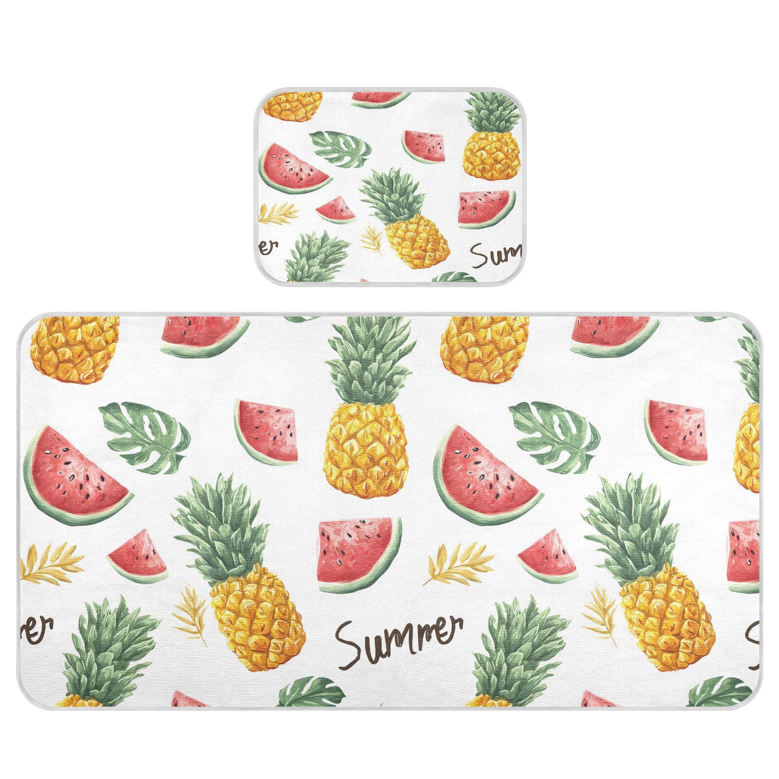 Bolaz Summer Sleeping Bed Pad, Watermelon Palm Leaves Pineapple Cooling Mattress Set Breathable Bed Mat Ice Silk Mat + Pillow Cover for Toddler Boys Girls