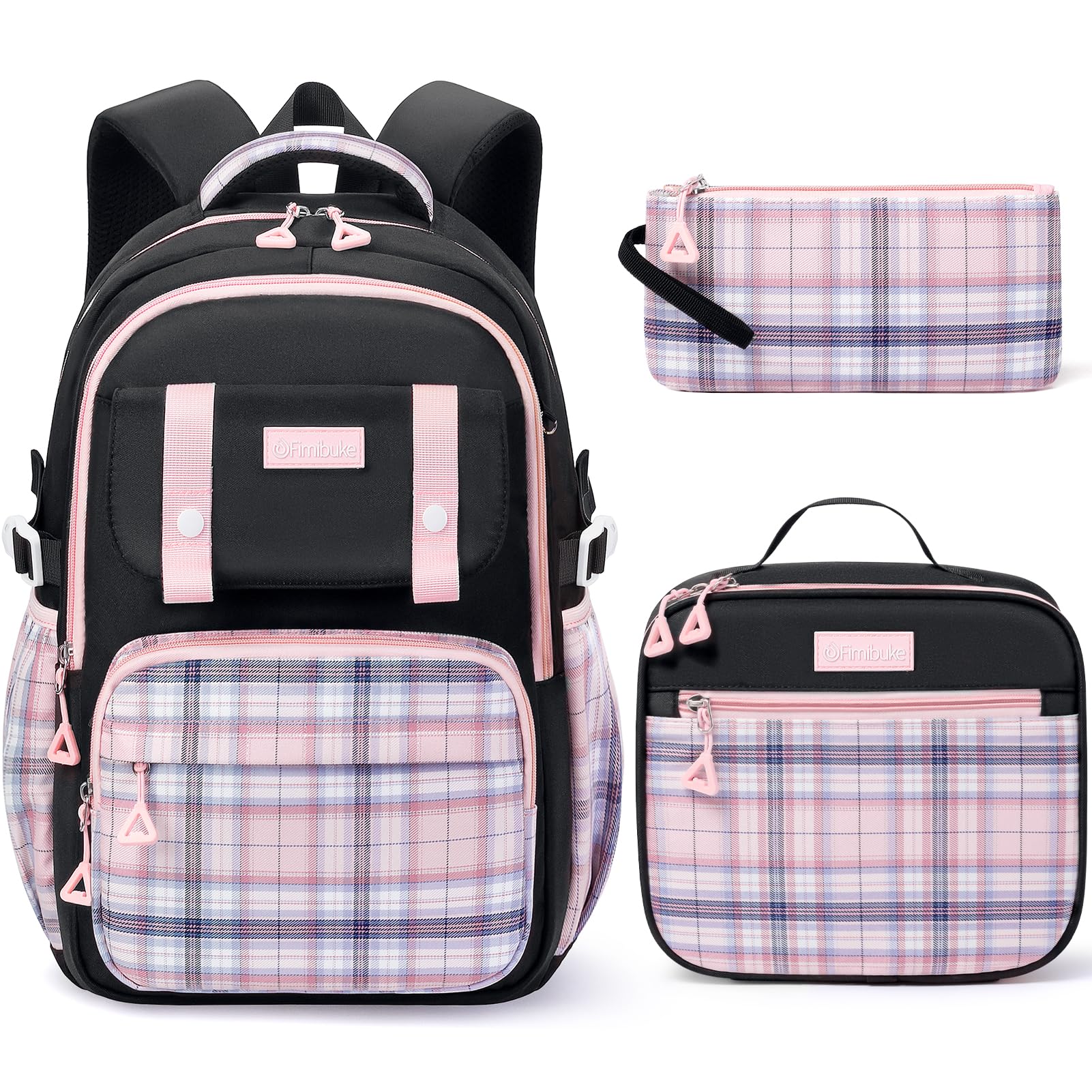 Fimibuke Girls Backpack - 3 PCS Waterproof Teens Girls Backpack Set with Lunch Box, Pencil Pouch, Cute Kids Bookbag for Elementary to High School