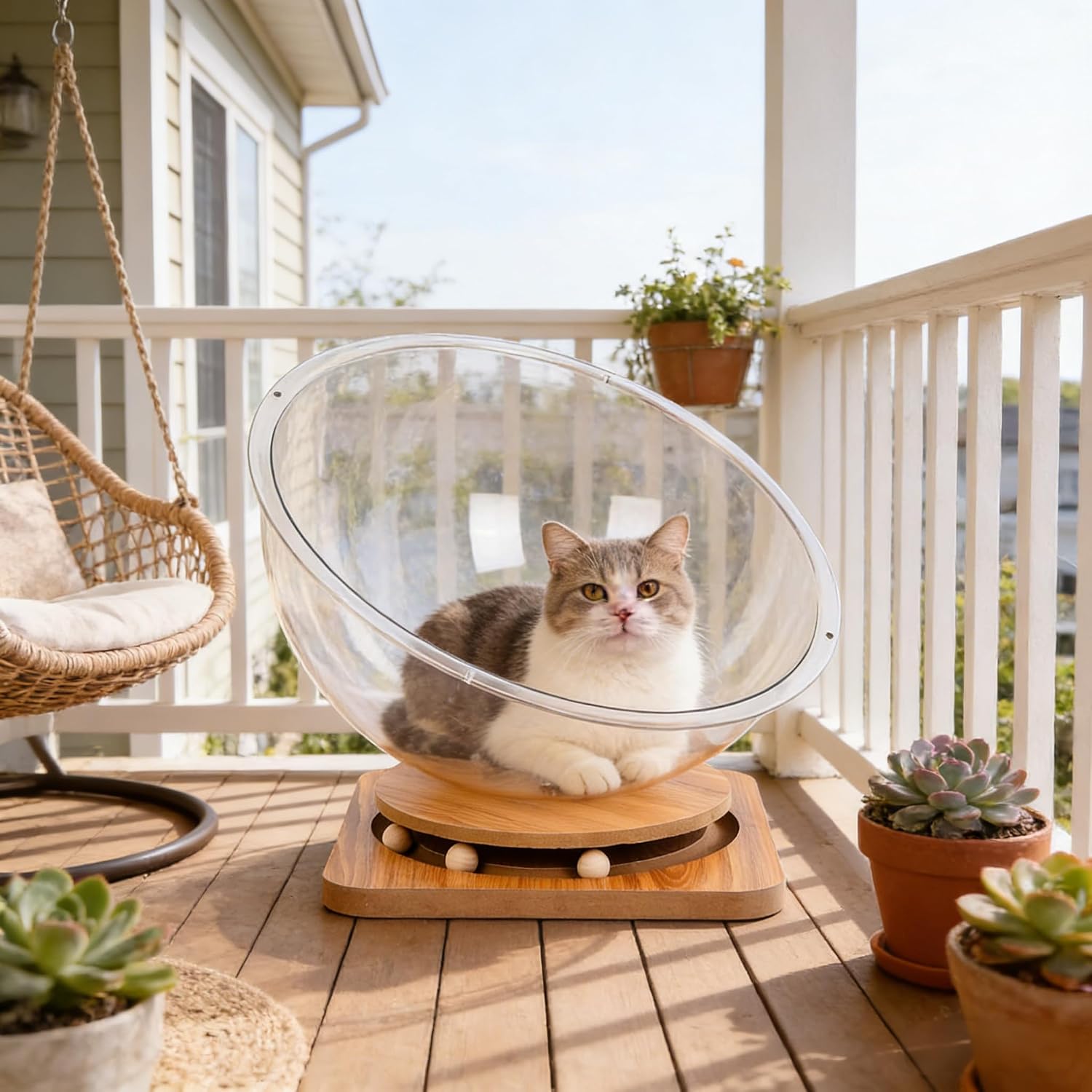 Bowl Shaped Cats Bed, for Indoor Cats and Kittens Sleeping, Anti-Scratch Pet Bed with a Built-in Cat Ball Track, Medium