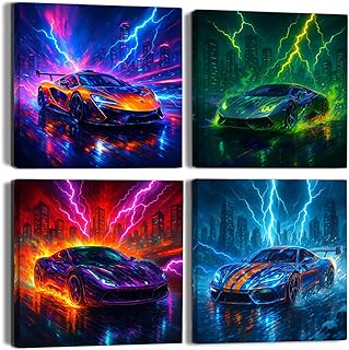 Deveosa Cool Car Painting Pictures Posters Framed Wall Decorations Art Canvas Prints For Boys Bedroom Men Room Decor