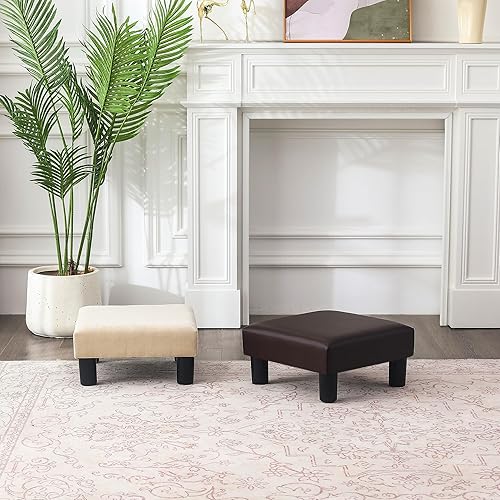 Miniatura 39 de Adeco Reposapiés pequeño/Reposapiés-Arte geométrico - Reposapiés otomano cuboide y cilindro, marrón café Piel sintética negra de poliuretano,Marrón