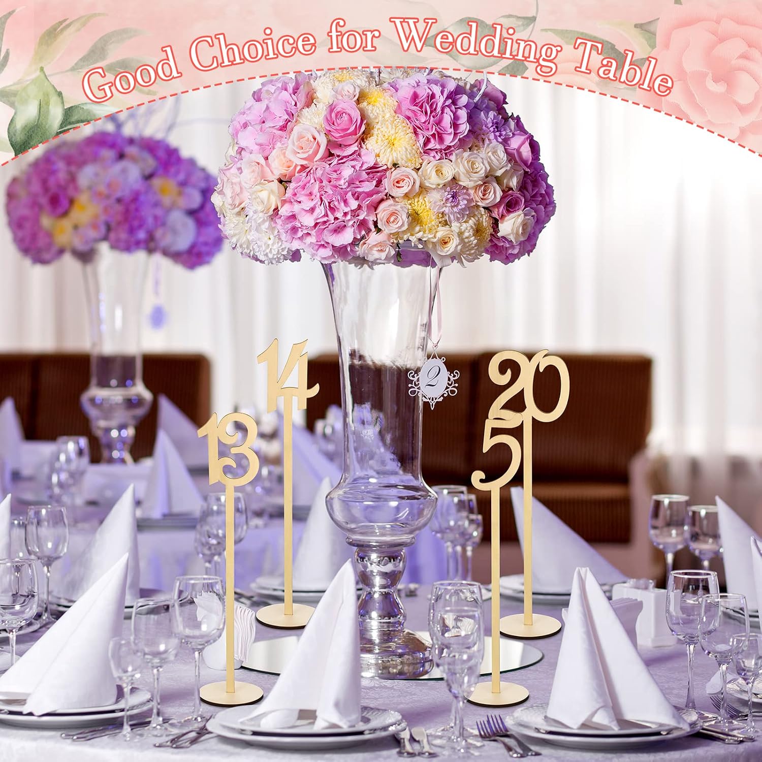 20 pcs wood table numbers for wedding reception stands seat numbers with holder base table numbers for wedding party event catering, 1-20 (wood color)