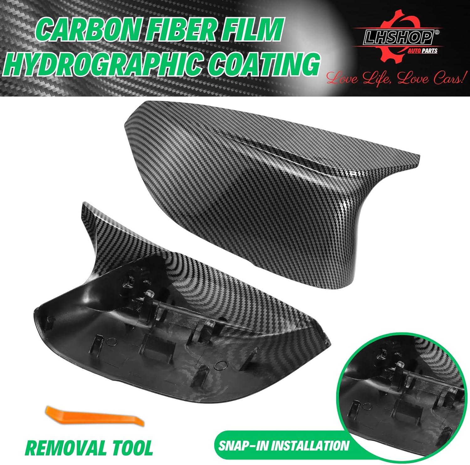 Carbon Fiber Side Mirror Caps for Infiniti Q50 Q60 Q70 QX30 QX50 Q50L Accessories, Passenger Driver Side View Mirror Cover Replacement Car Exterior Body Tuning Parts & Trim - 1Pair (Left-Right)