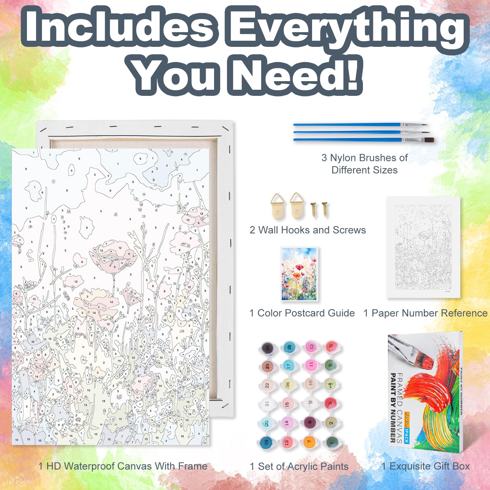 Kalonyth Flowers Paint by Numbers for Adults with Frame Beginner 8x12 inch, Frame-OP-UK06 - Image 5