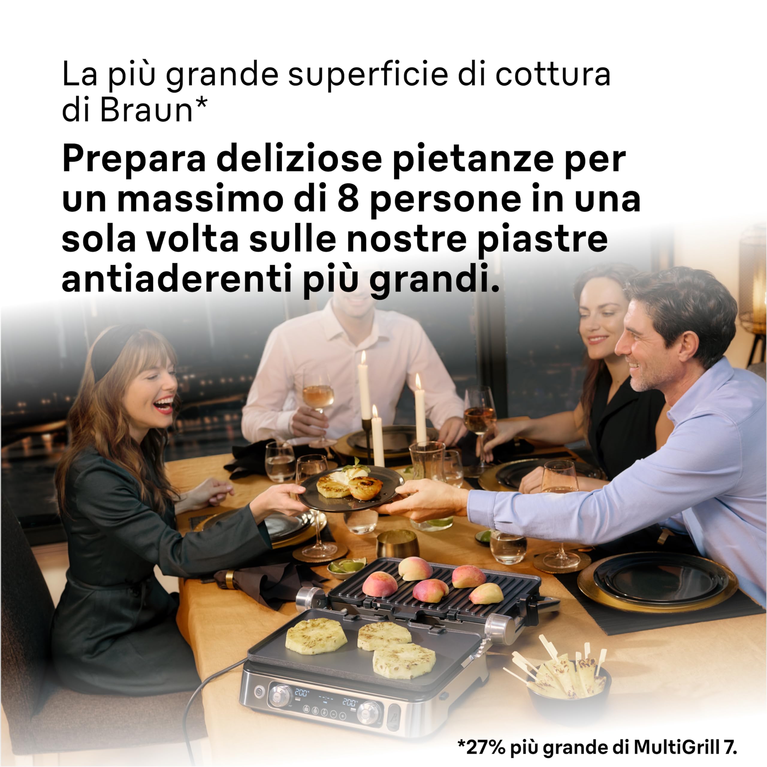 Braun MultiGrill 9 Pro CG 9160, Plancha Eléctrica con 2 Termostatos Independientes, 3 Posiciones de Cocinado, Placas Lavables en Lavavajillas, Sonda Térmica Integrada, 2200 W, Negro/Acero Inoxidable