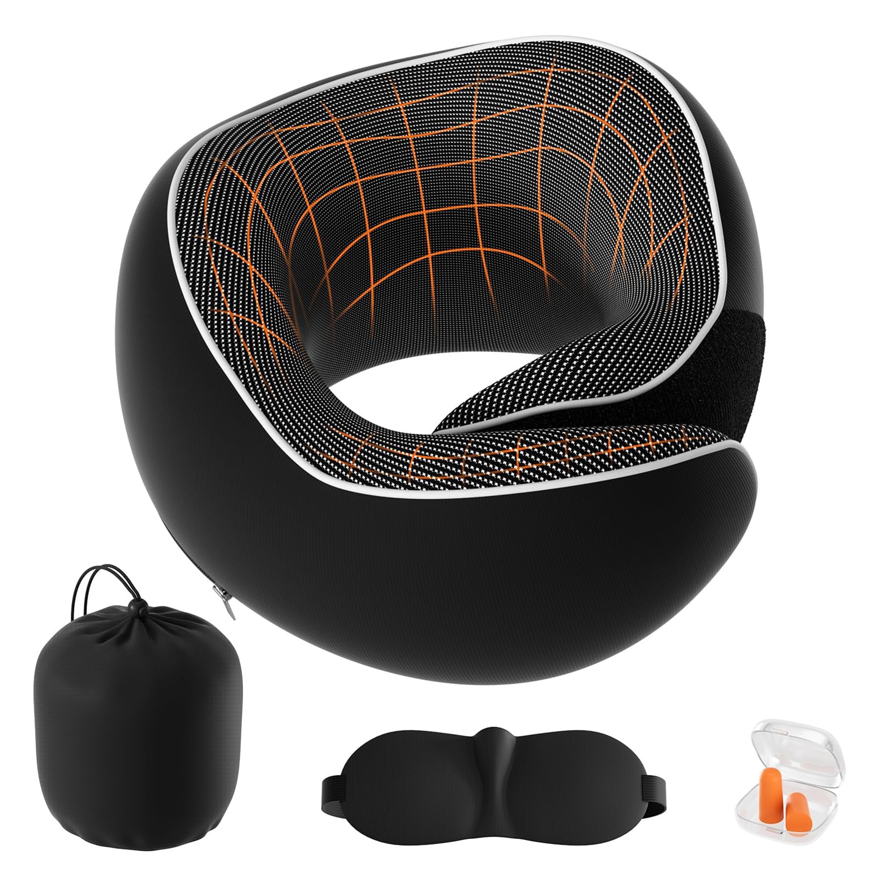 Coussin de voyage anti douleur cervicale mousse mémoire réglable masque bouchons noir