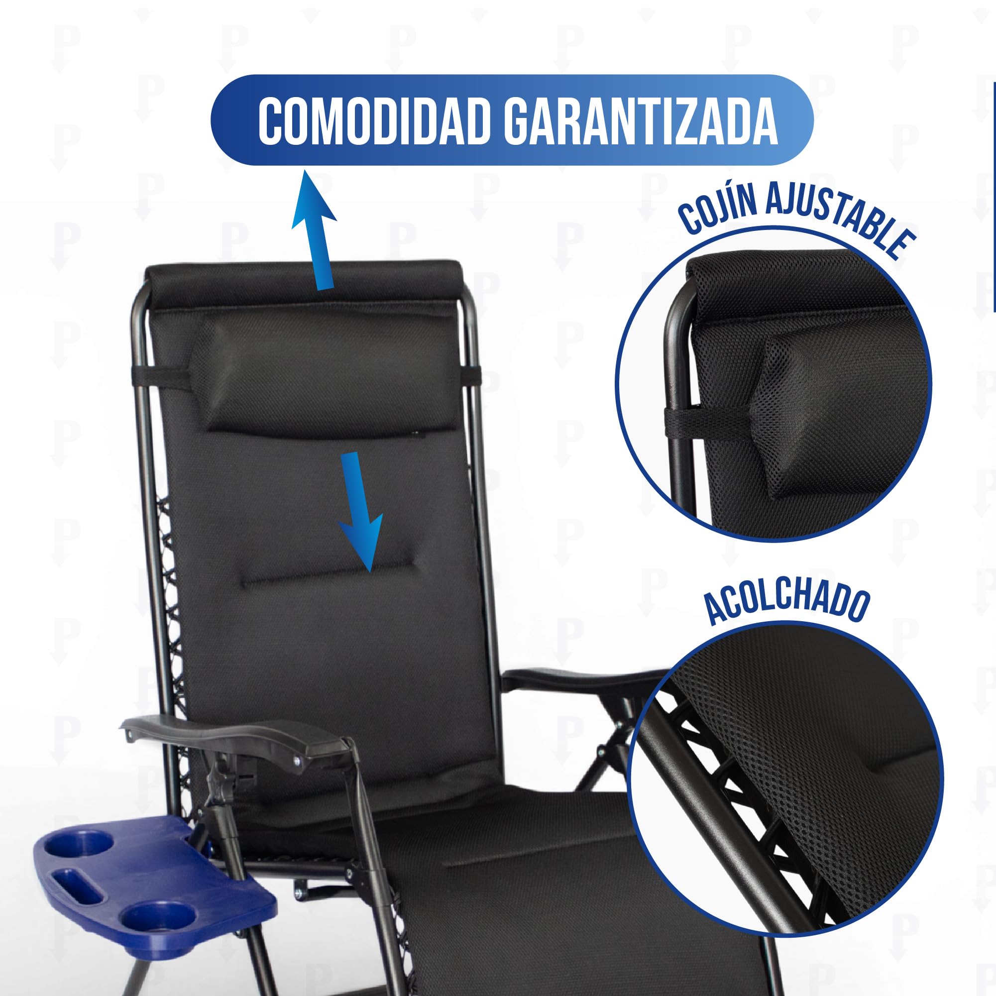 Pincho Tumbonas Jardin Exterior, Silla Plegable Camping, Silla Gravedad Cero, Hamaca Plegable con Acolchado 2 cm y Bandeja Extraíble - Acero Ligero, Respaldo Alto, Cojín Cervical, 110 kg
