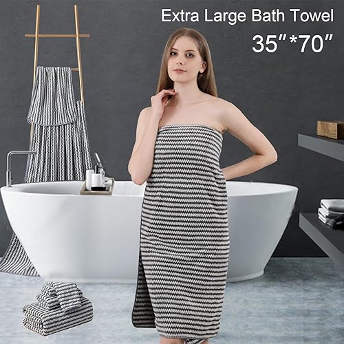 Miniatura 2 de Ycosy Juego de 4 toallas de baño de gran tamaño, color gris, de 35 x 70 pulgadas, toallas de baño extra grandes, altamente absorbentes, de secado