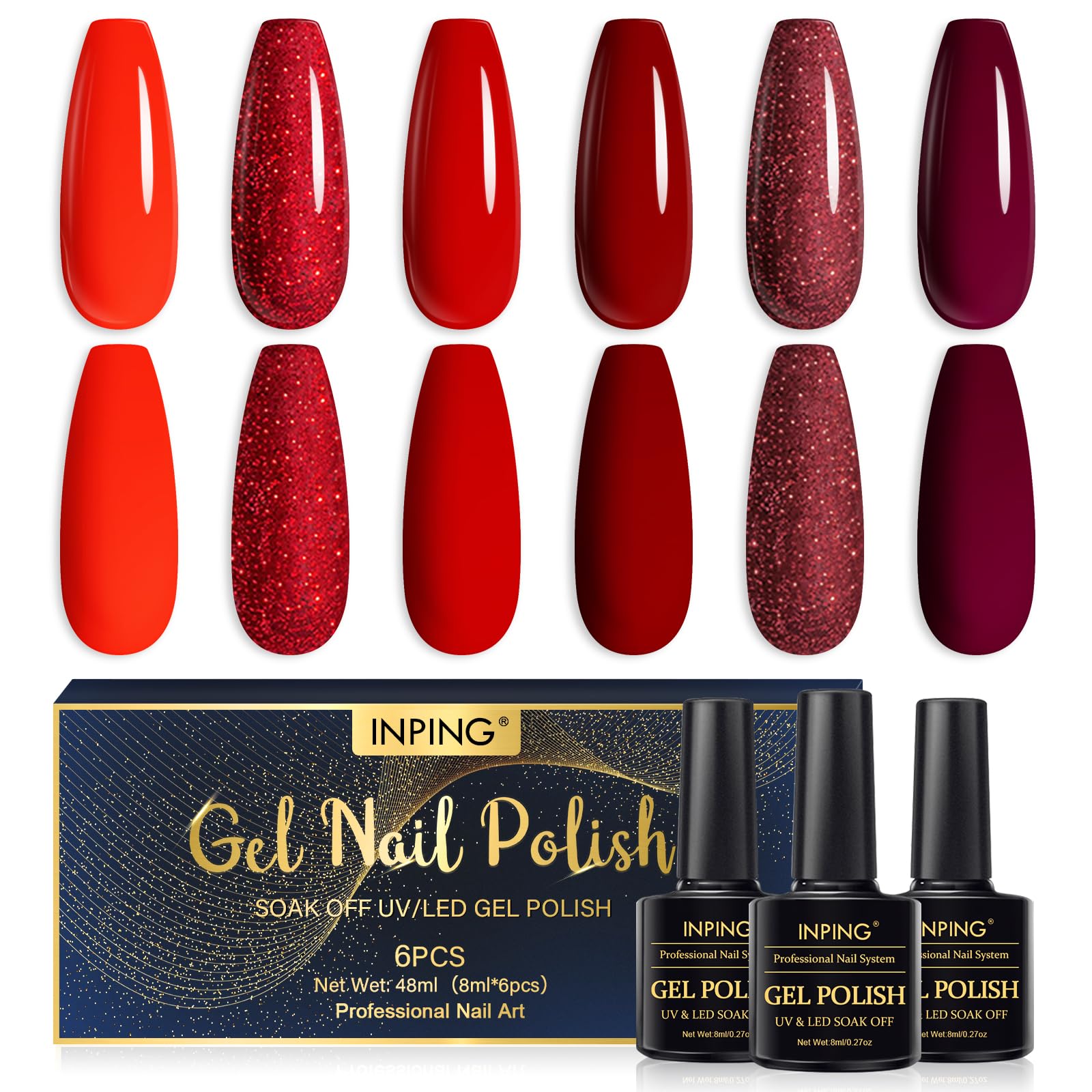 INPING 6 Farben Gel-Nagellack, Farben Der Ganzen Saison Im Frühling Sommer Herbst Winter UV Nagellack oak Off LED Langlebige Gelnägel für zu Hause Nail Art Design Maniküre Kit