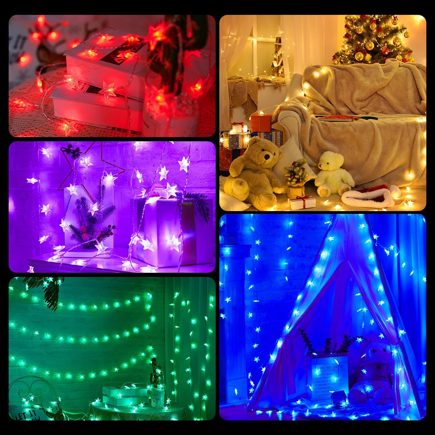 Minetom USB Star String Lights - 39 ft 100 LED Color Changing Star Fairy Lights with Remote and Timer, 16 Single Colors and 7 Modes Starry Lights for Bedroom Dorm Tent Bed Patio Christmas Party Indoor