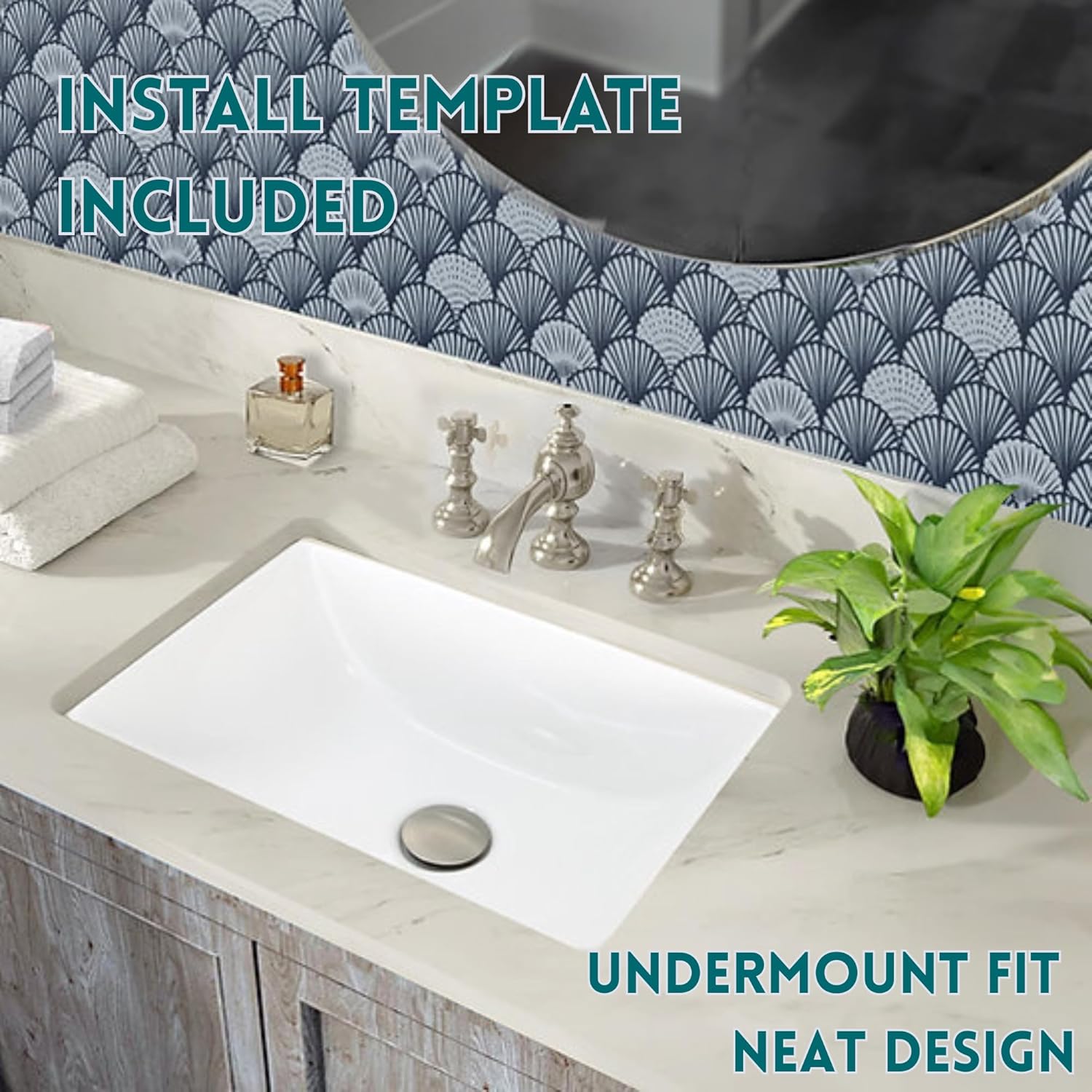 Undermount Bathroom Sink – Rectangular Bath Sink with 16"x11" Interior Bowl, with Overflow, for Vanity, Rectangular, White Enamel Glazed Ceramic HP-1611W