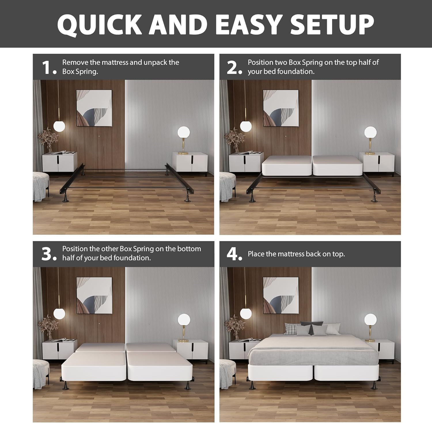 Nutan, 8-Inch Sturdy Wood Box Spring for Mattress Support - Durable and Fully Assembled, Natural Wood Foundation for Queen(Fold), White