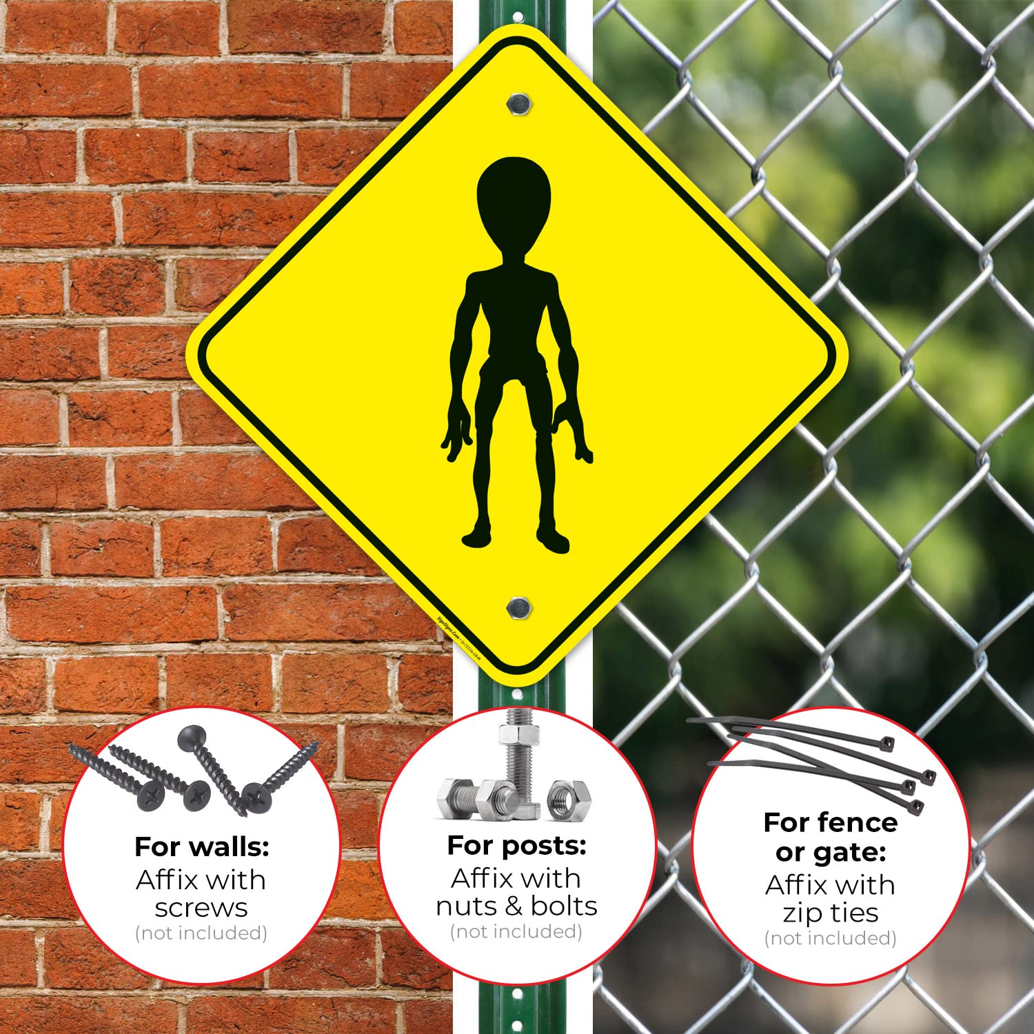 Alien Crossing Sign, 18x18 Inches, Rust Free .063 Aluminum, Fade Resistant, Made in USA