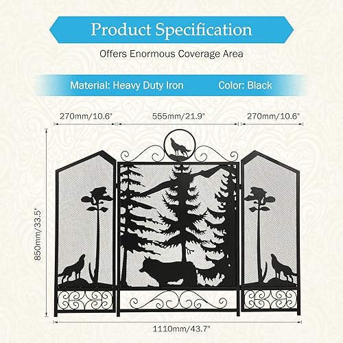 Miniatura 2 de IRONWALLS Pantalla negra para chimenea, 41.7 pulgadas de largo x 31.5 pulgadas de alto, cubierta plana plegable de hierro con protección contra