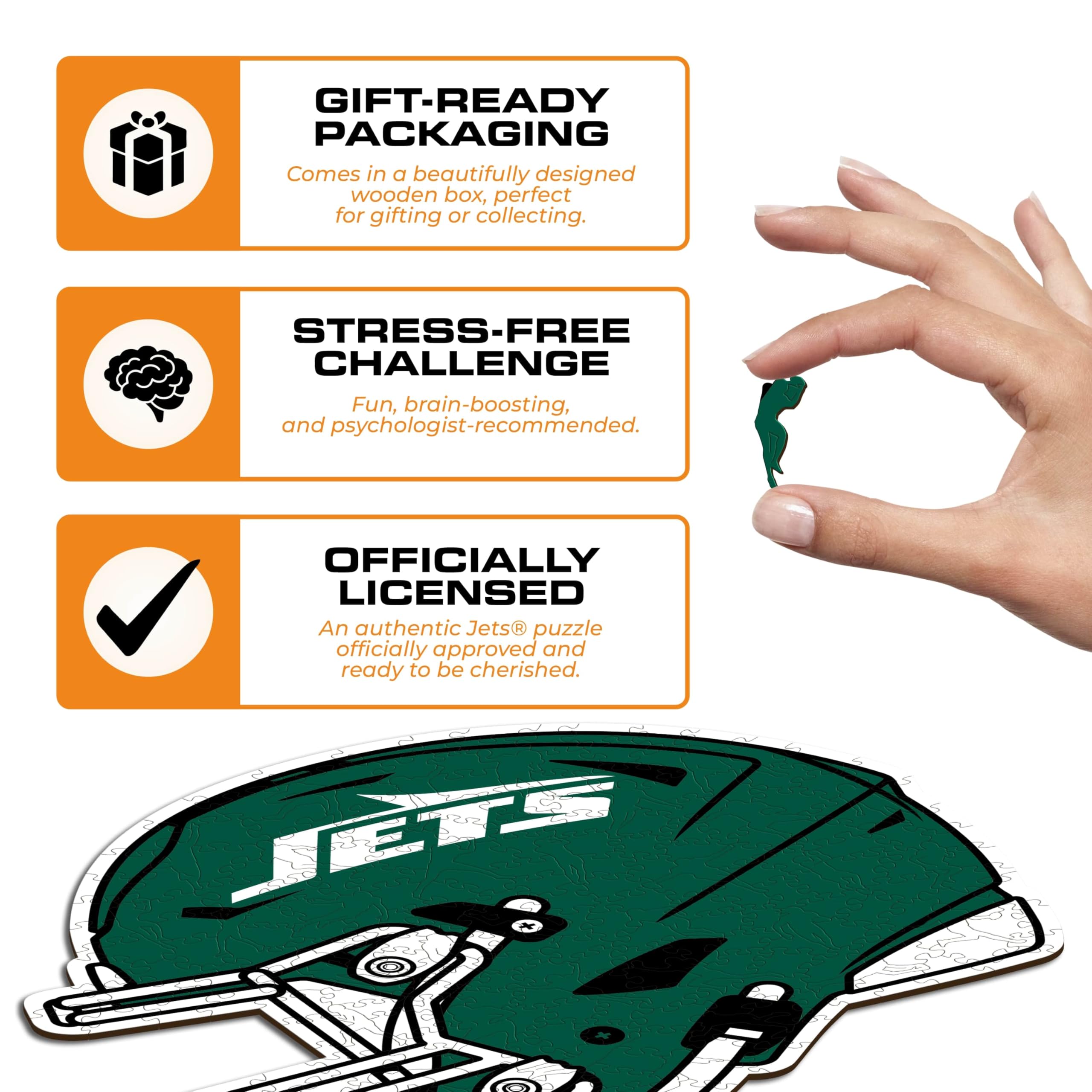 Iconic Puzzles -Oficjalnie licencjonowane 100% zrównoważone drewniane puzzle, kolor New York Jets, L, 500 sztuk