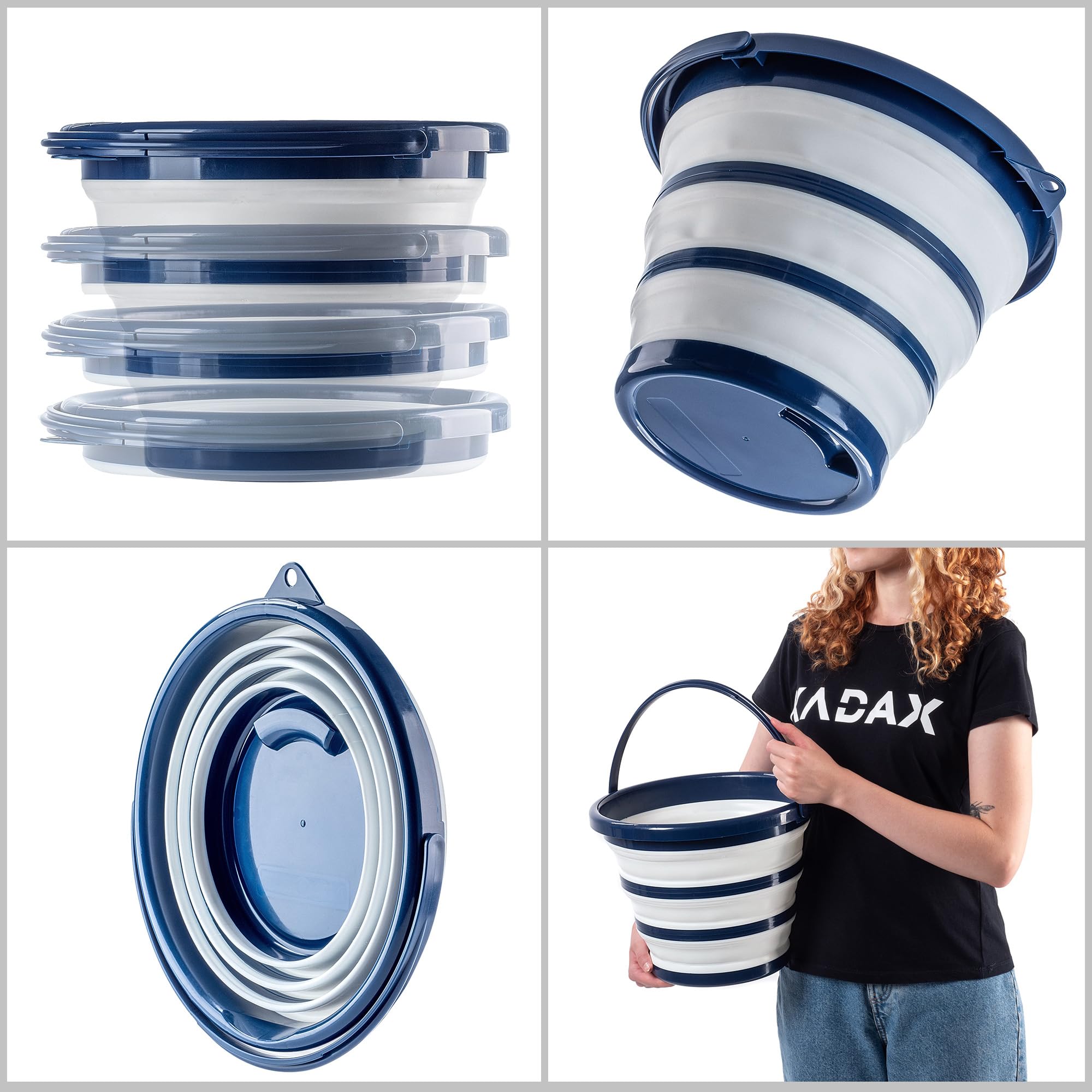 KADAX Secchio pieghevole in silicone, 10 l, in plastica, compatto e pieghevole, secchio per l'acqua salvaspazio con comoda maniglia (10 l, blu scuro)
