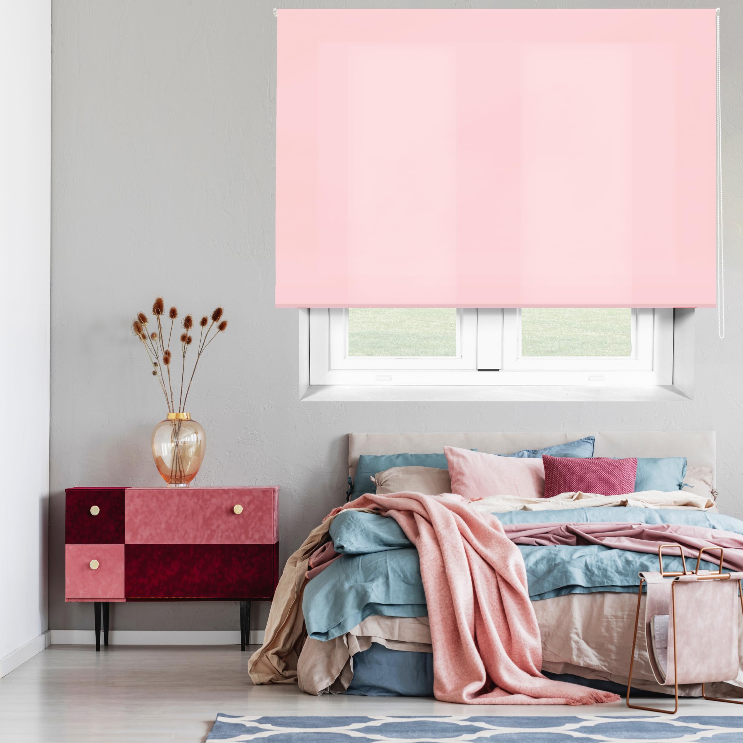 Blindecor Ara | Lichtdurchlässiges Rollo | Rosa | 120 x 175 cm (BxH) | Stoffgröße 117 x 170 cm | Rollos für fenster