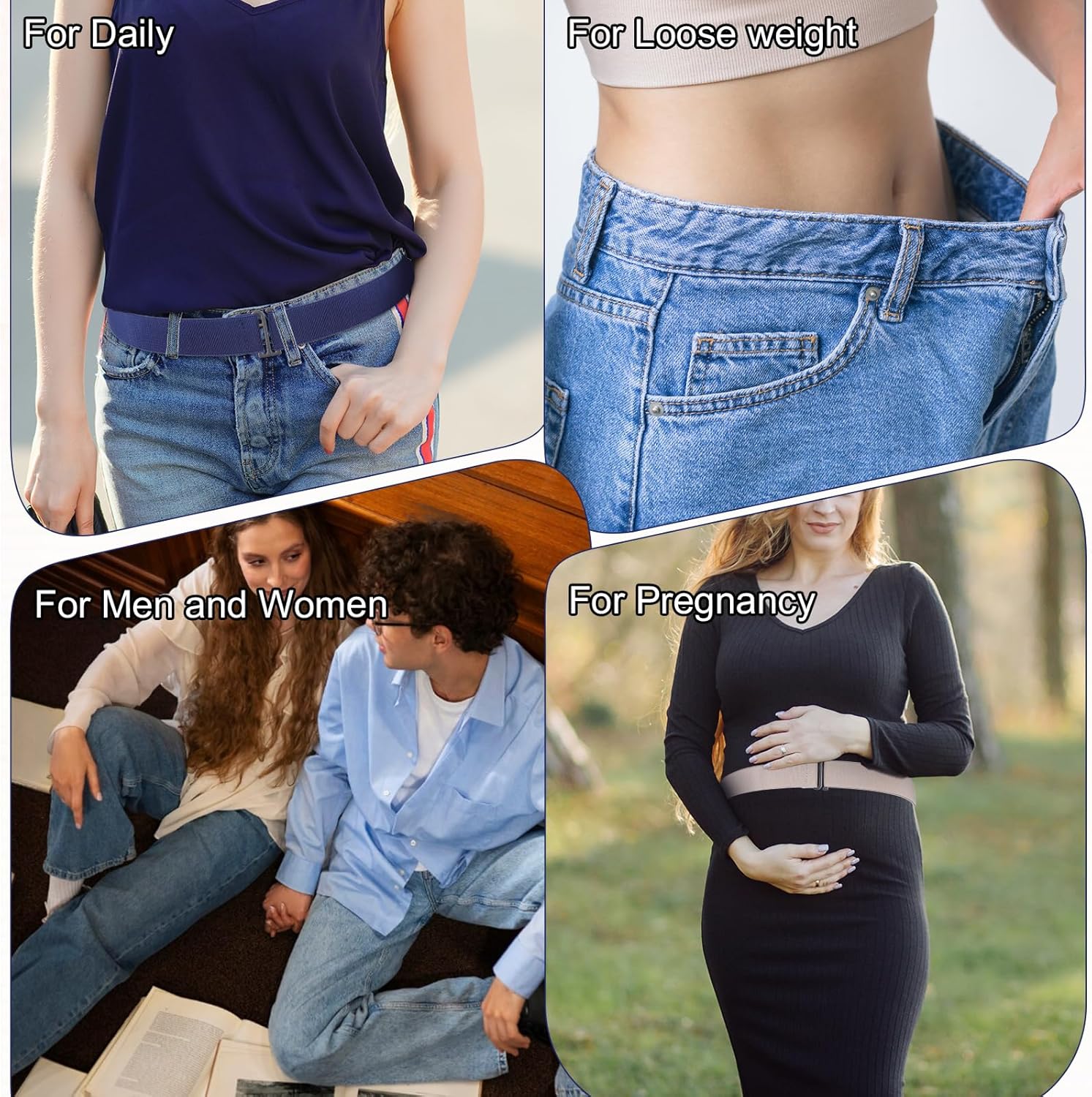 12 Pcs No Show Elastic Stretch Belts for Women, Invisible Adjustable Strap Belt with Flat Buckle for Jeans Pants Dresses - Image 7