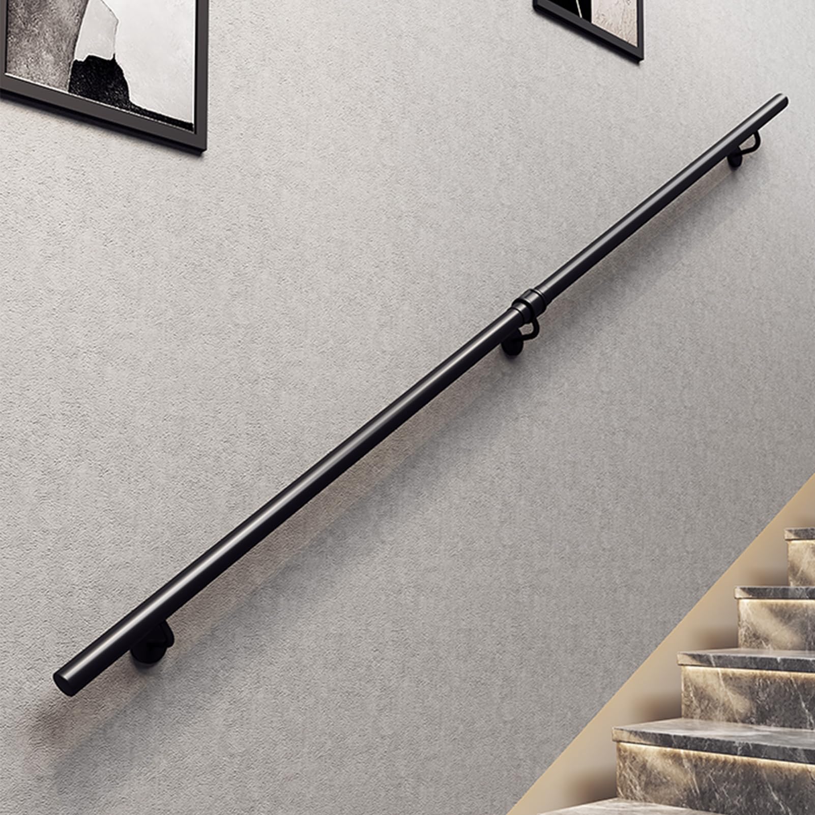 Handlauf für Treppen Schwarz Treppengeländer Innen Außen Industrielle Metall Treppenhandlauf Geländer Handläufe Rutschfester Handlauf mit Rutschfestem Wandhandlauf für Garten (110CM)