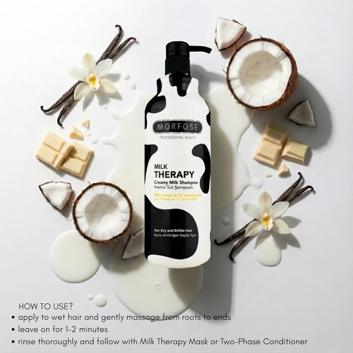 Morfose Professional Milk Therapy Creamy Hair Shampoo for Dry, Damaged, or Brittle Strands, Repairs and Protects, fuller, healthier, softer look, Eliminates Dryness, Damage, and Split Ends, 1000 ml - Image 4