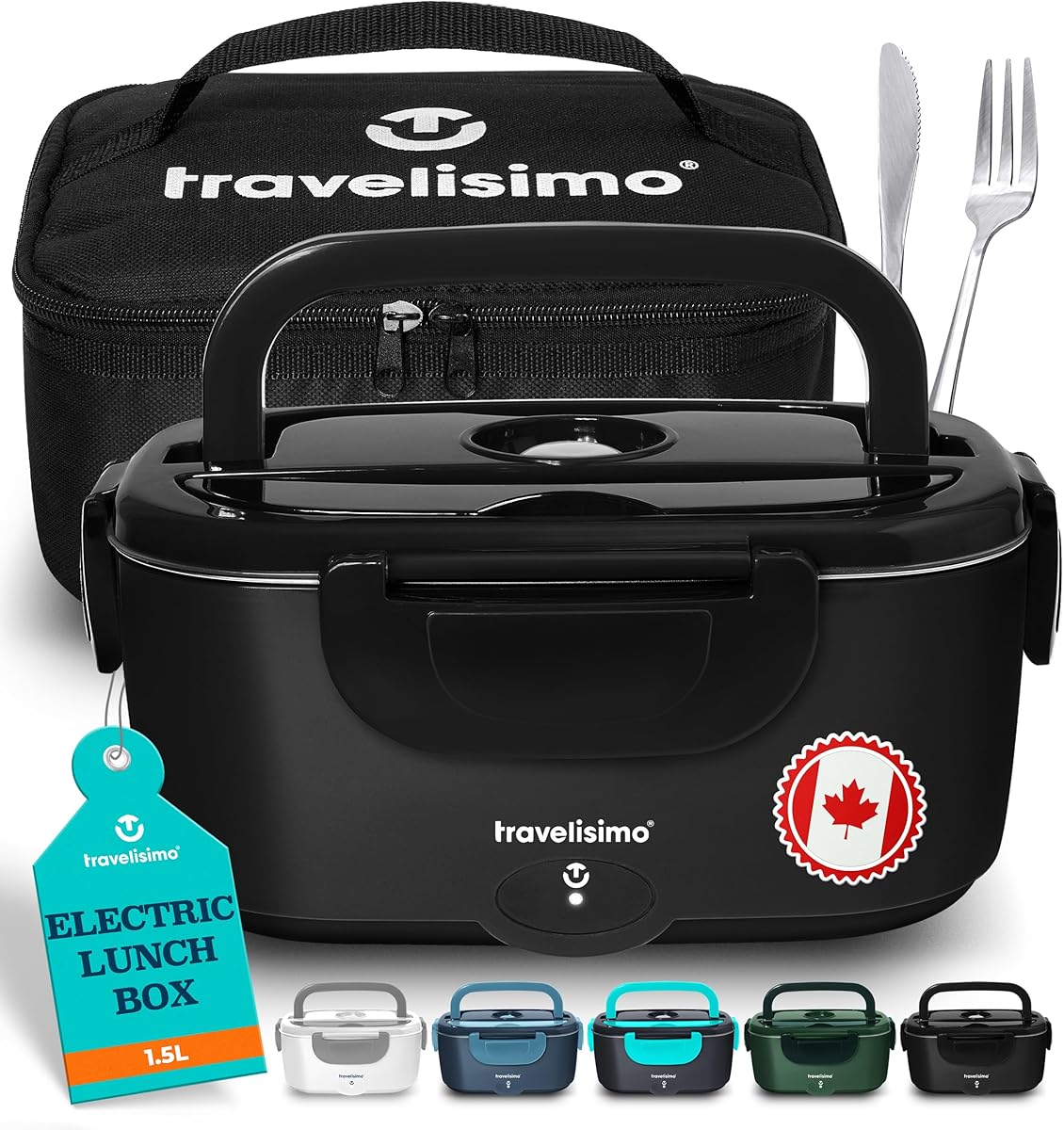 TRAVELISIMO Electric Lunch Box Food Heater, 80W 1.5L Portable Microwave 12V/24V/110V Heated Lunch Box for Men & Women, Stainless Steel Portable Food Warmer Lunch Box for Car/Truck/Office