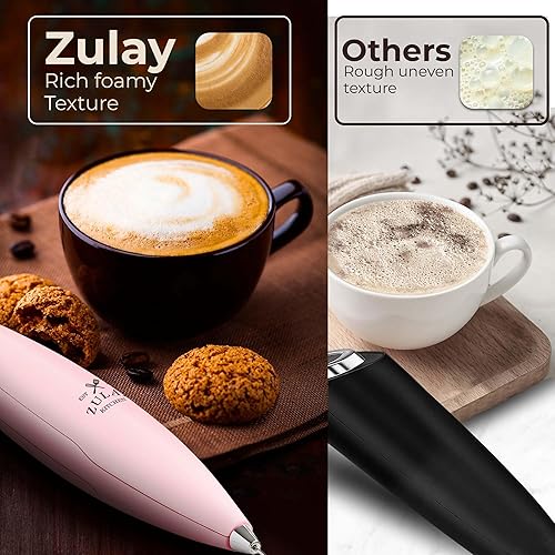 Vista 288 de Zulay Kitchen - Espumador de leche de mano con pilas AA Duracell: batidora de bebidas resistente para café, latte, capuchino y más, color aurora