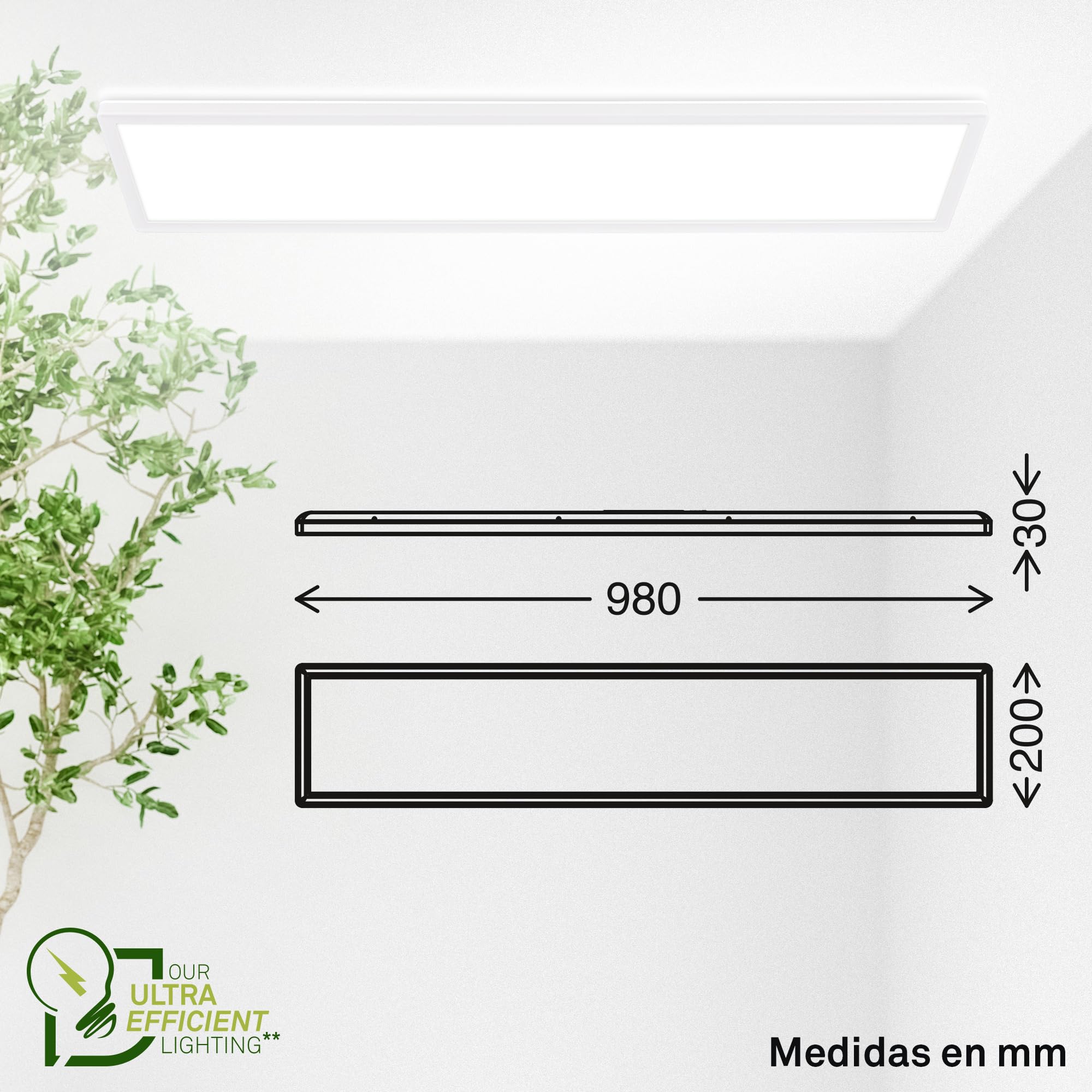 BRILONER - Lámpara techo LED 98 cm, CEE A fuente de luz, 22,5 W 4800 lm, diseño extraplano, luz indirecta, panel luminoso moderno, iluminación salón, cocina, dormitorio, pasillo, 98x20x3 cm, blanco