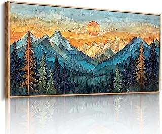 imjiayu Framed Mountain Wall Art Layered Sunset Landscape Canvas Print