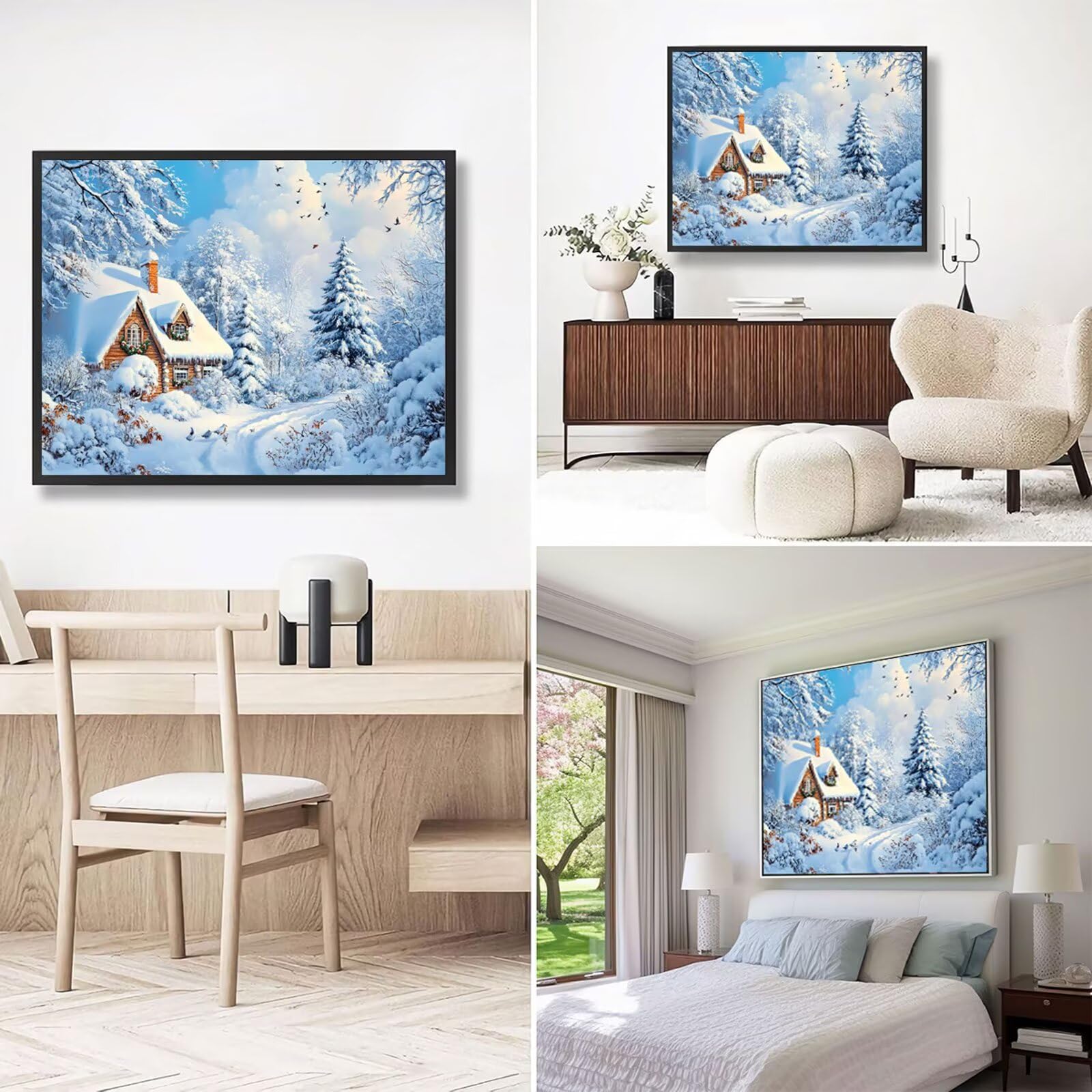 Dipingere con i Numeri Adulti Inverno Dipingere con i Numeri Casa di neve Paint by Numbers Hobby Creativi Adulti Fai Da Te Tela di Pittura a Olio Kit, Decorazioni Regalo 60x90cm Senza Cornice Y3-191