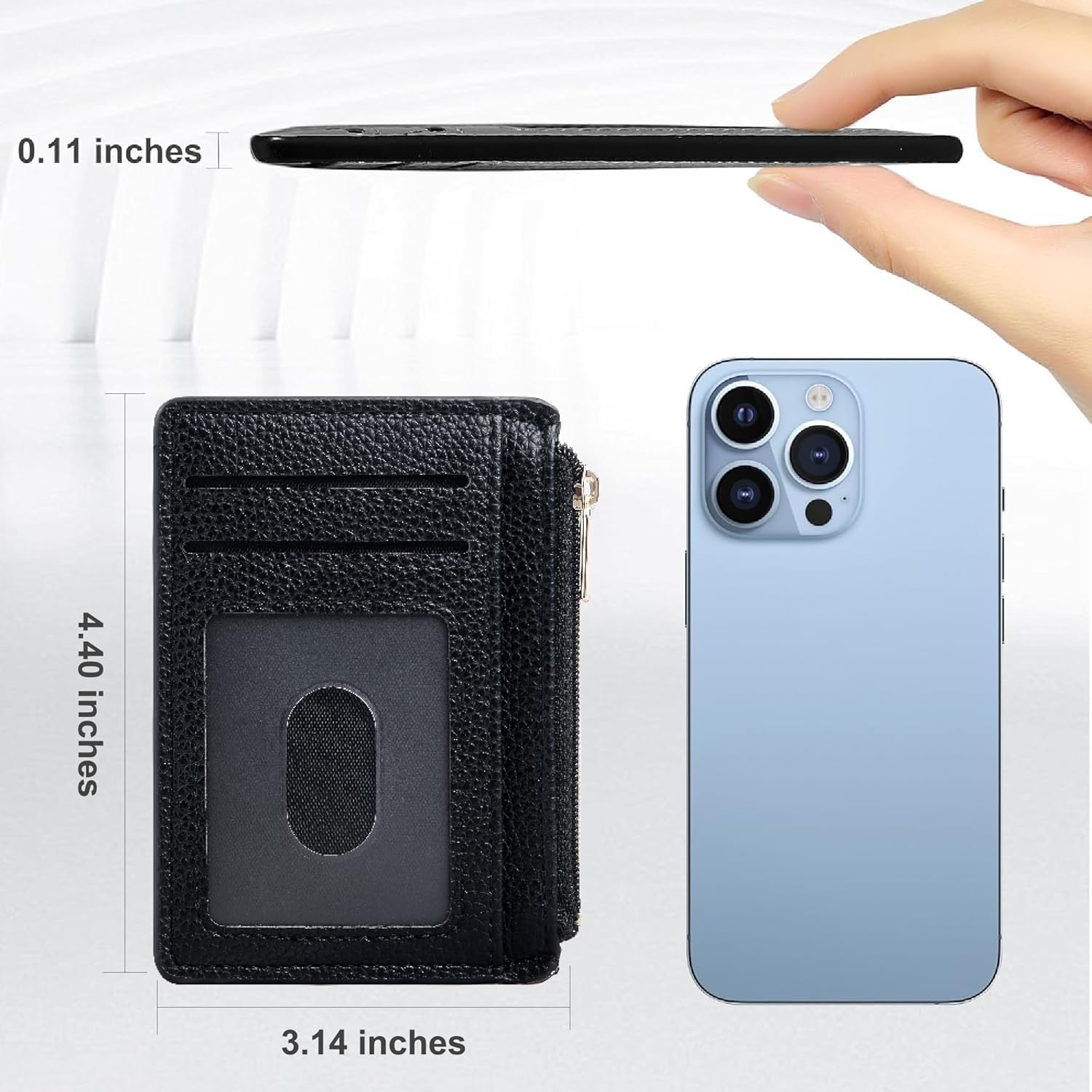 Credit Card Holder for Women Slim Minimalist Front Pocket RFID Blocking Wallet Small Compact Card Case with ID Window, Classic Black