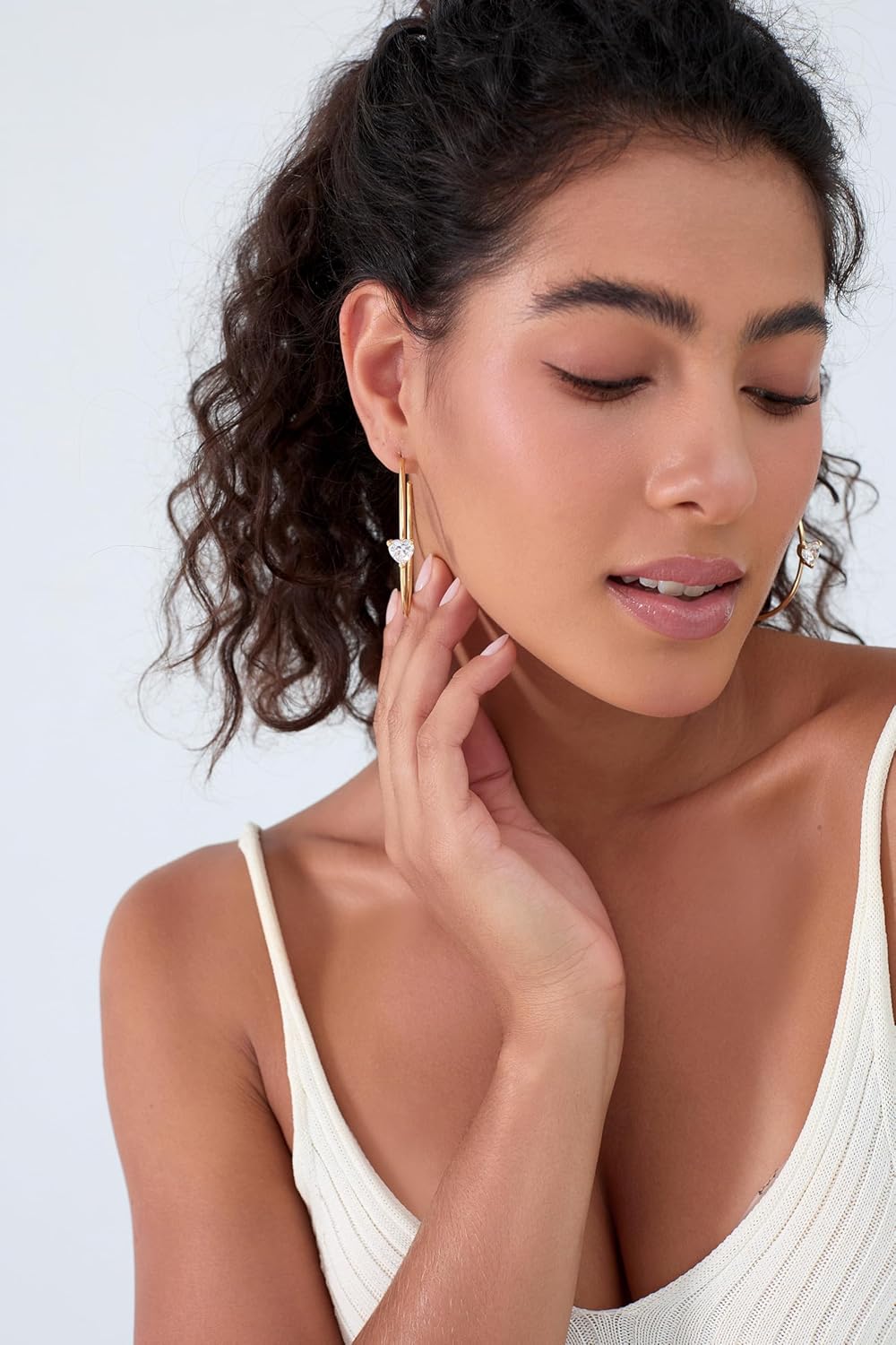 Large Gold Hoop Earrings for Women 14k Gold Plated with 925 Sterling Silver Post Big Open Hoops Earrings Trendy Cubic Zirconia Heart Hoop Earrings Jewelry Gifts for Women - Image 4