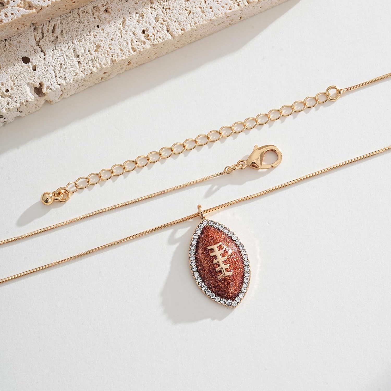 Football Pendant Necklace Rhinestone Gold - Tone Delicate Chain Sports Necklace for Women, Game Day & Fan Gift - Image 6