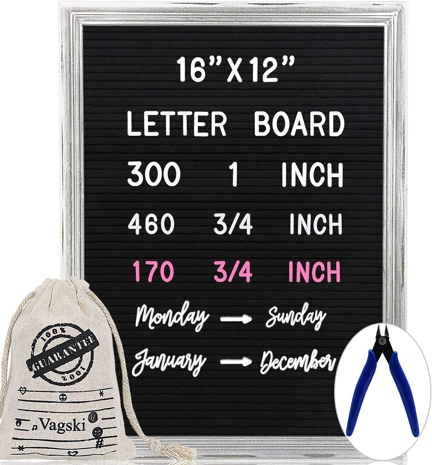 Letter Board 12 x 16 Inches - Vagski Vintage Felt Letter Board with 963 Letters Numbers & Symbols, Changeable Message Board Sign with Oak Wood Frame, Letter Pouch, Scissors & Metal Stand VAG067