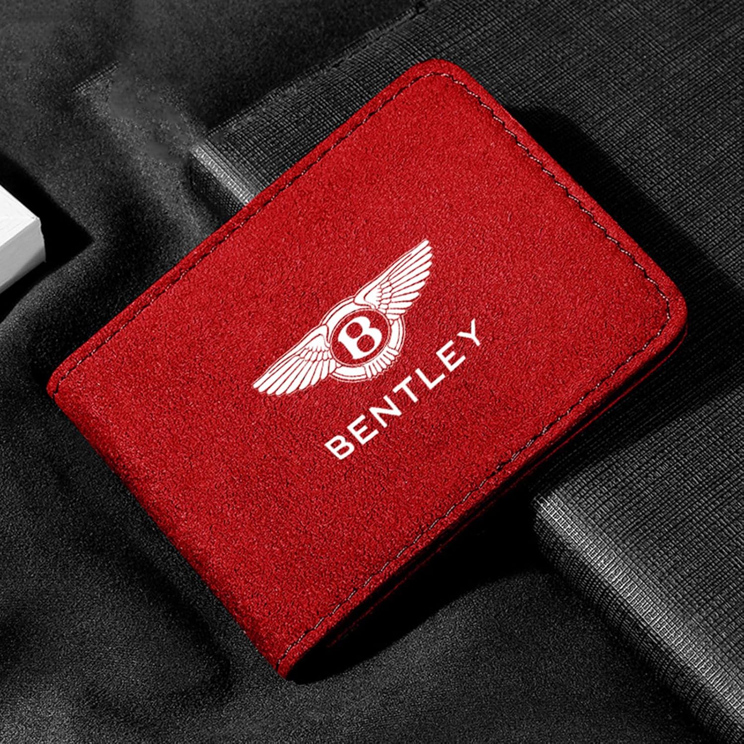 Car Card Holder Wallet for Bentley Continental GT3 R/GT Speed/Continental Supersports 2011-2018 Suede Driver’s License Holder Card Case Passport Card Bag,Red