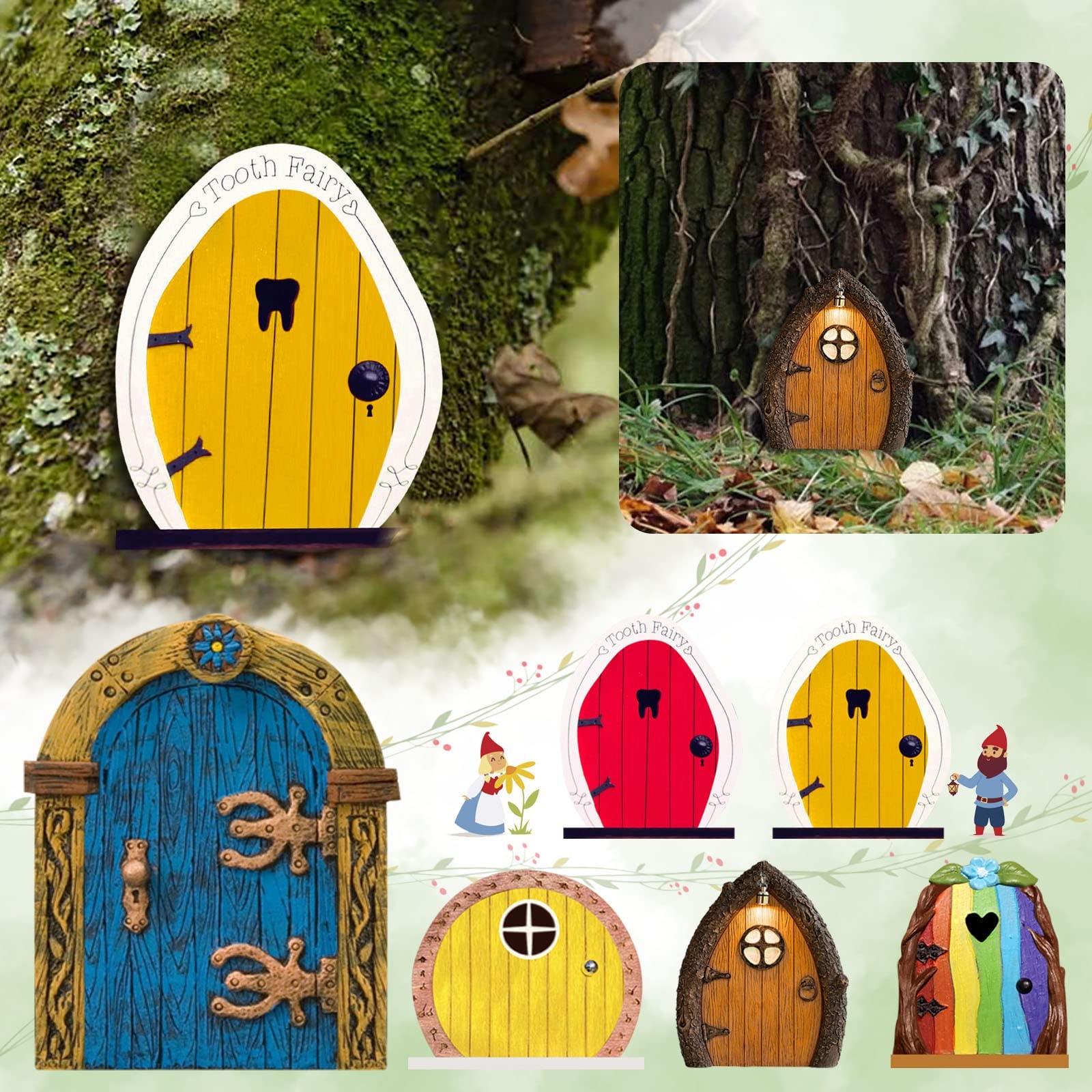 Vipomkowa A01 Fairytales Door Decor Ornaments - Wooden Fairies Dwarf Tree Door Yard Art Sculpture Decoration For Kids Room, Wall And Trees Outdoor, Miniature Fairy Garden Outdoor Decor Accessories
