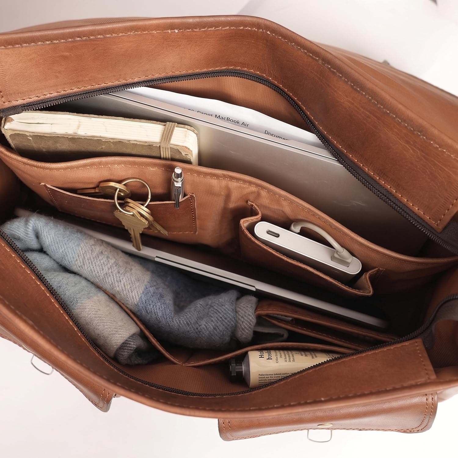 Full Grain Leather Briefcase for Men, Handmade Vintage Brown Messenger Bag Fits 15.6 Inch Laptop, Office and Travel Satchel for Men and Women